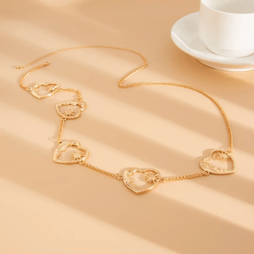 Golden Heart-Link Waist Chain – Elegant Crystal Body Belt