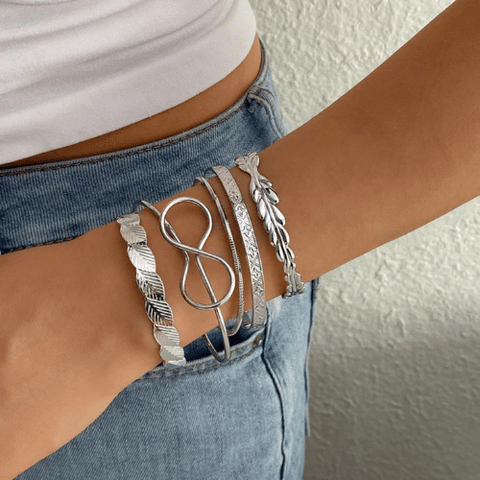 Silver Infinity Stack Bracelet Set