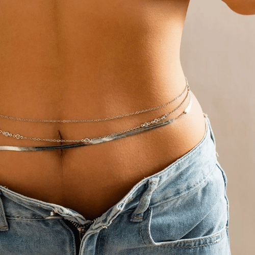 Sleek Silver Layered Waist Chain