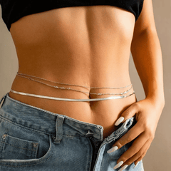 Sleek Silver Layered Waist Chain