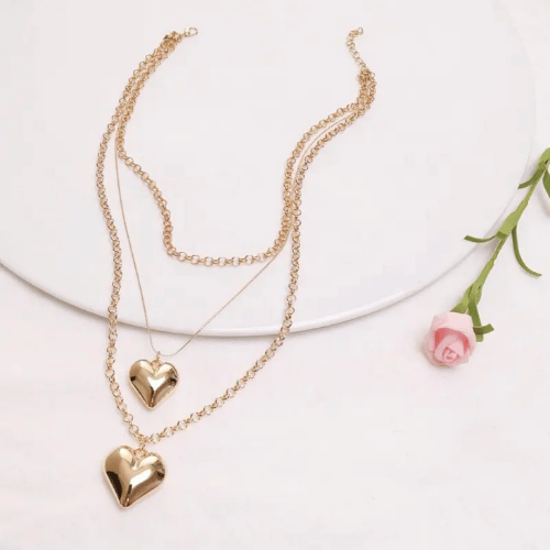 Golden Twin Heart Layered Necklace