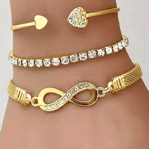 Golden Infinity & Heart Charm Bracelet Set