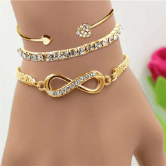 Golden Infinity & Heart Charm Bracelet Set
