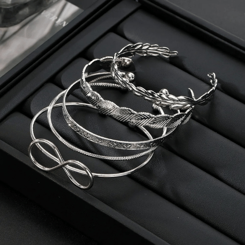 Silver Infinity Stack Bracelet Set
